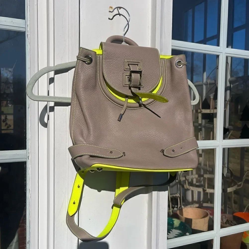 Meli Melo Taupe/Neon Green Mini Backpack NWT RARE!